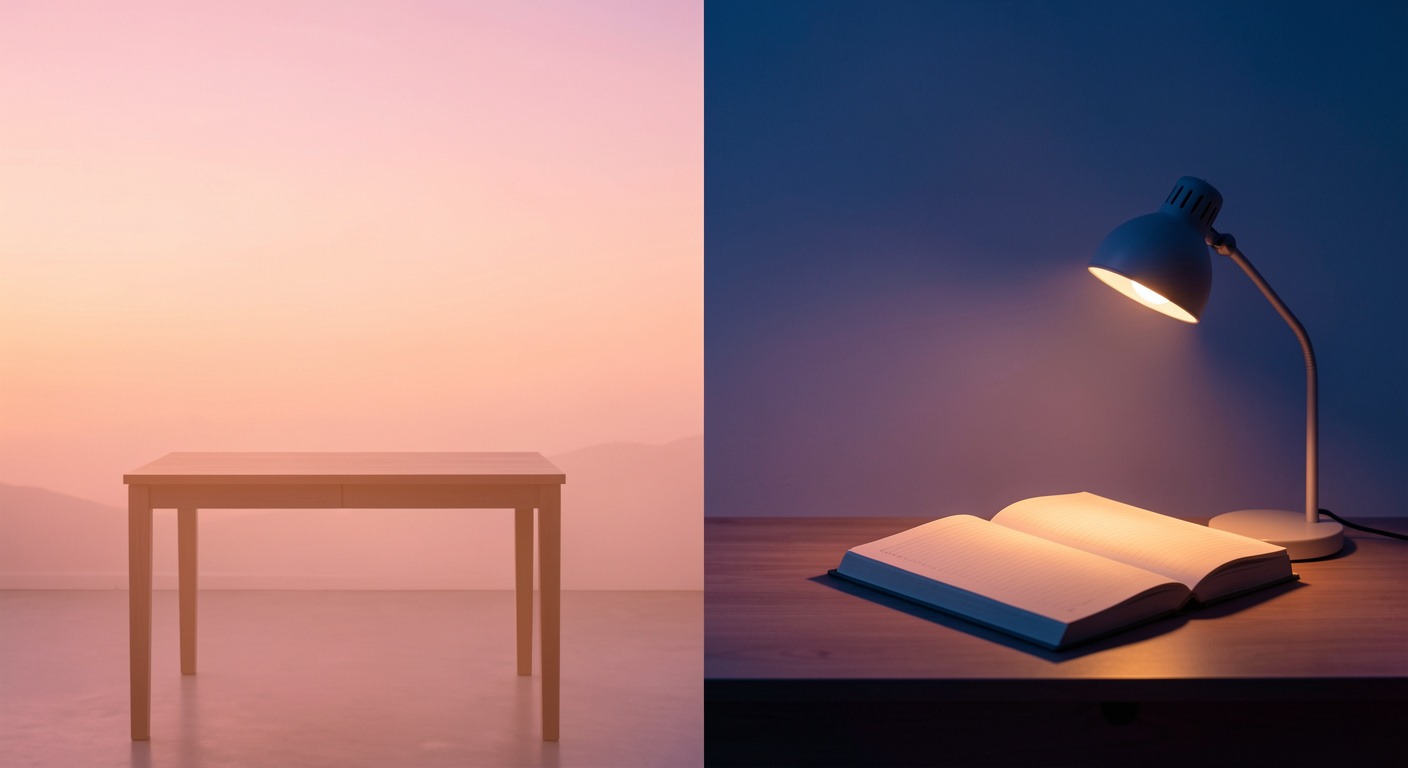 Split scene showing dawn to dusk transition representing morning and evening Stoic journaling cycle