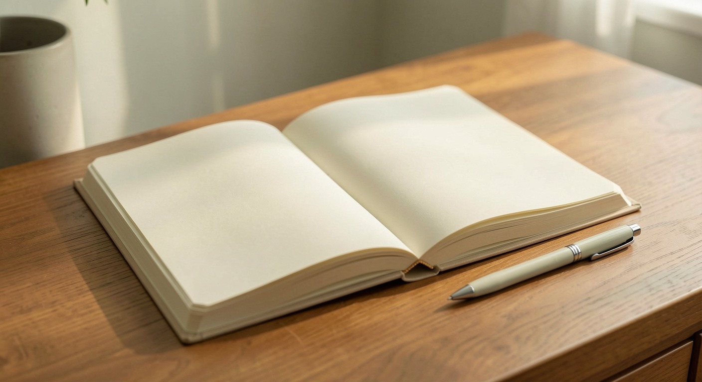 Open journal on wooden desk with morning light - calm reflective scene for radical acceptance article