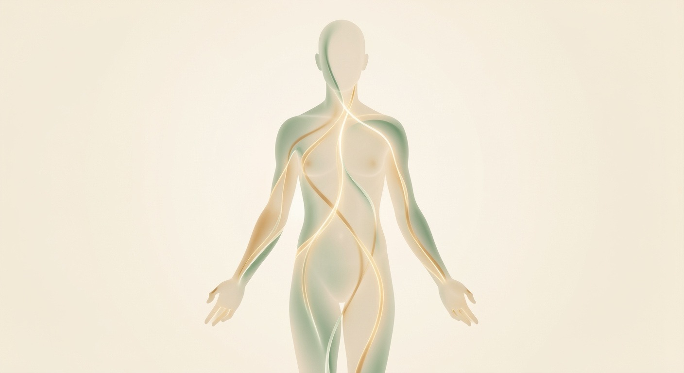 Abstract visualization of body awareness with flowing energy lines