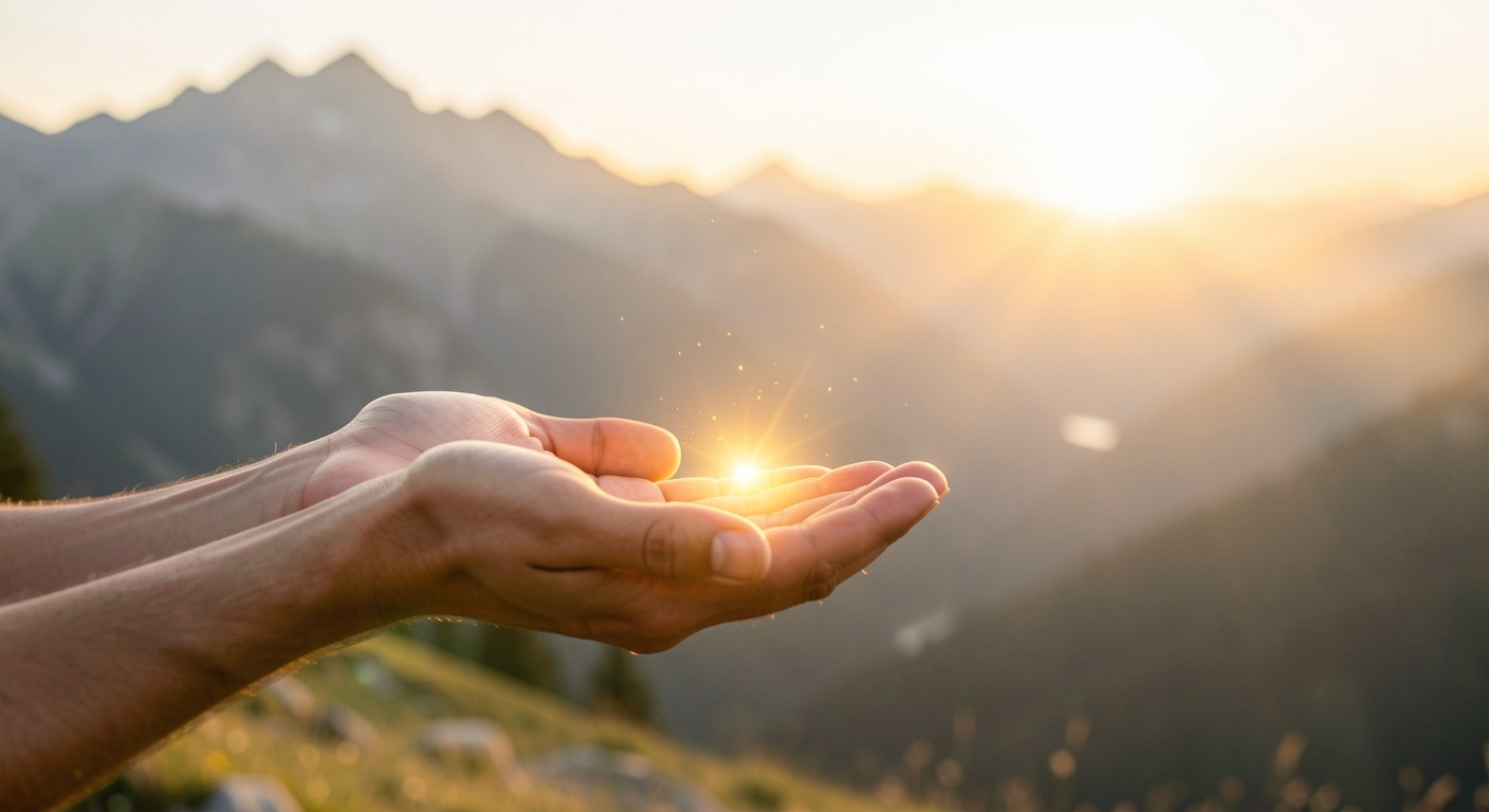 Open hands releasing golden light into the sky, symbolizing the Stoic practice of letting go of what cannot be controlled