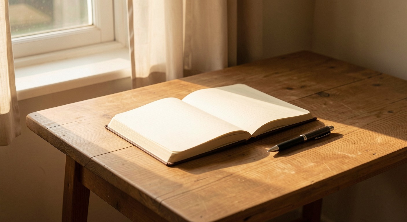 Morning sunlight on a desk with an open journal — Stoic daily practice for building habits