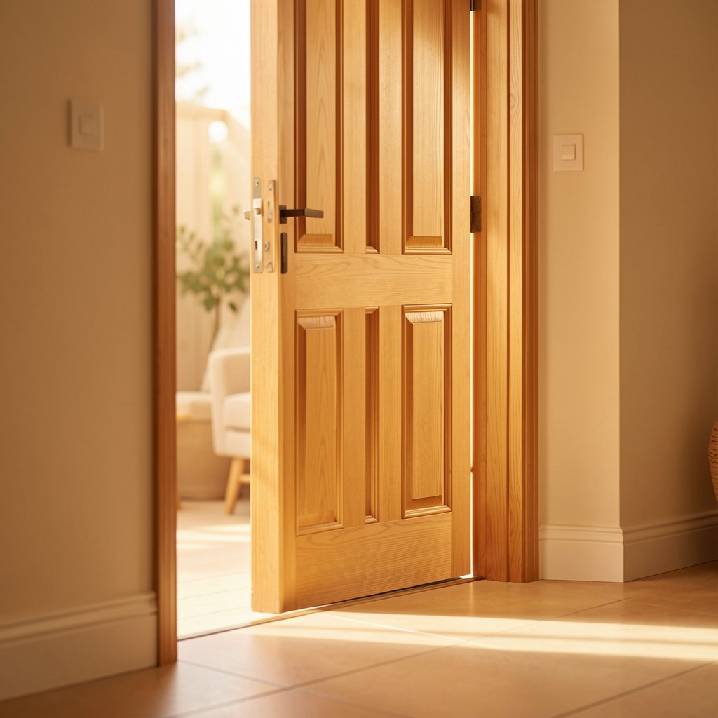 Wooden doorway with warm light symbolizing the doorframe practice for presence