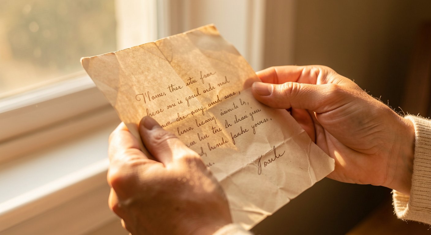 Hands holding an old handwritten letter — Stoic grief letter exercise