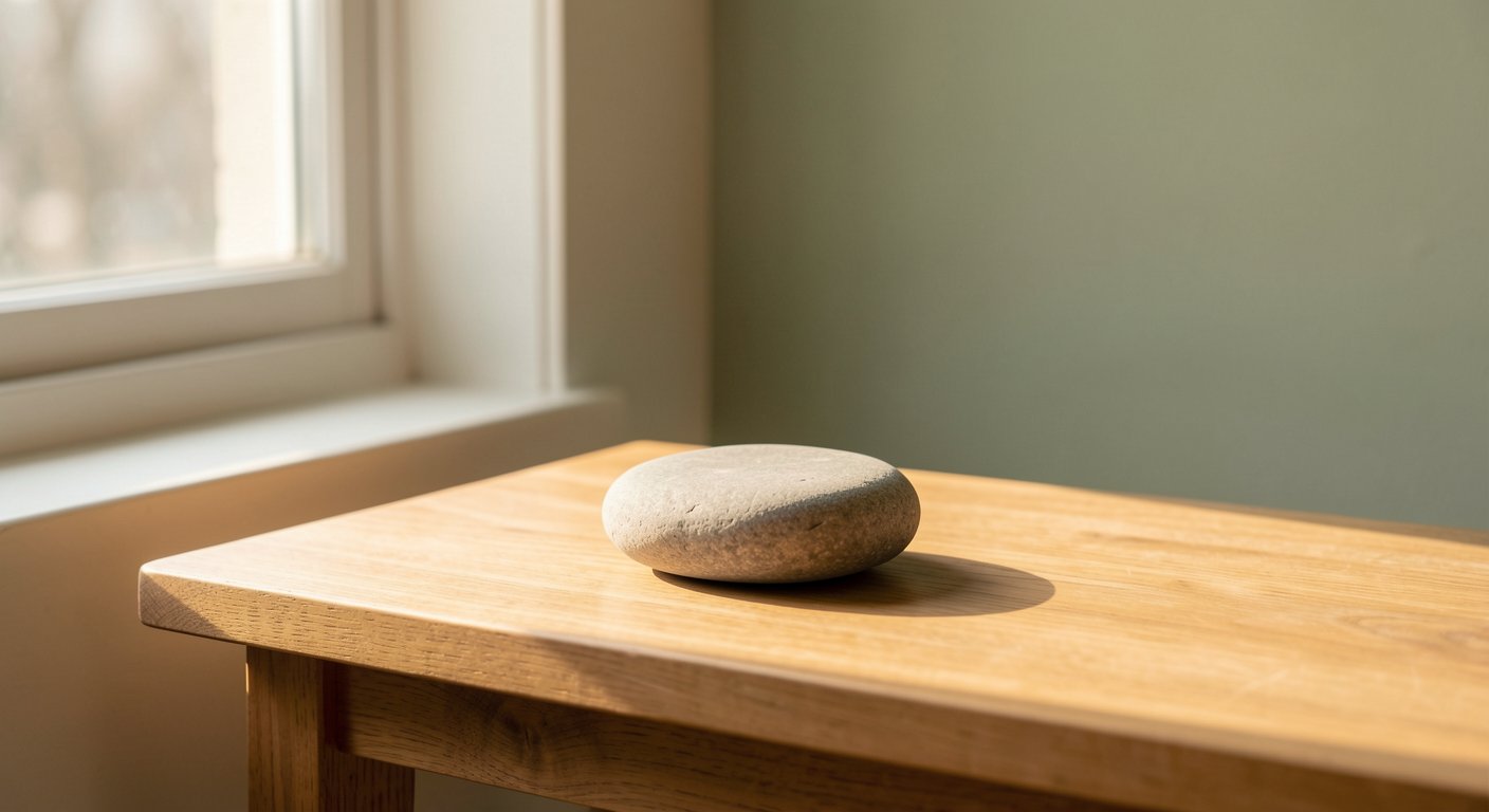 Calm Stoic scene with smooth stone and warm natural light