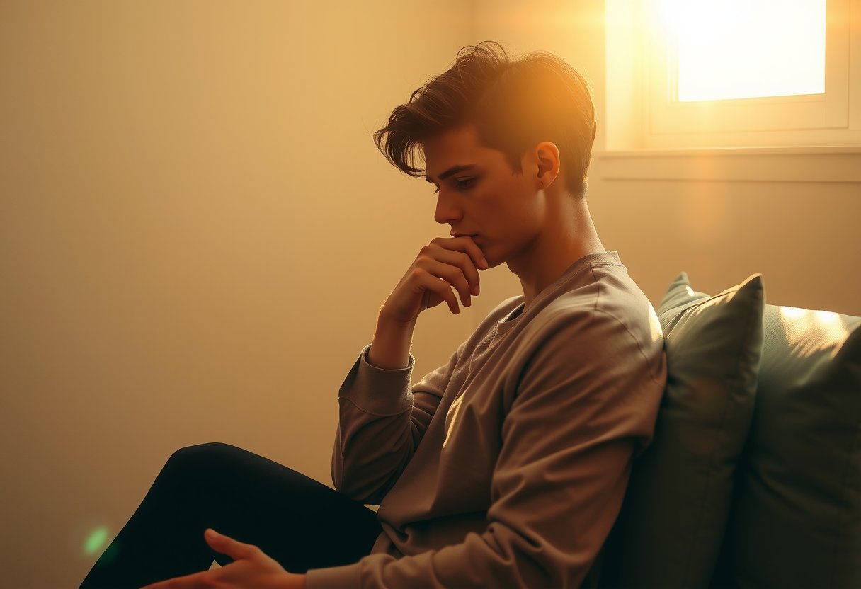 Person in reflective silence before responding
